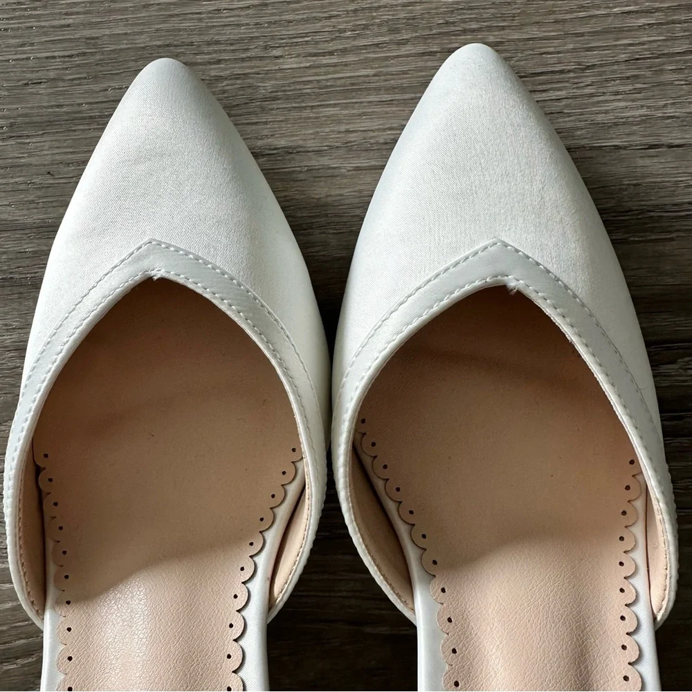 Bridal White Satin Ankle Strap Heels - Picture 10 of 13